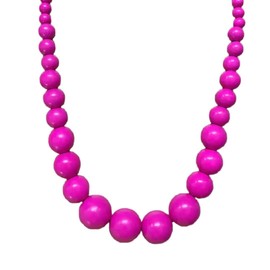 Azusa Sun Hot Pink Beaded Necklace for Women Men Colorful Bib Big Chunky Large Wooden Round Beads Strand Necklaces Costume Statement Wedding Jewelry Gift - Hot Pink