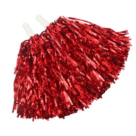 Hooshing 24PCS Pom Poms Cheerleading Red Fluffy Metallic Pom Poms with Baton Handle for Dancing Sports Party Cheerleading Squads