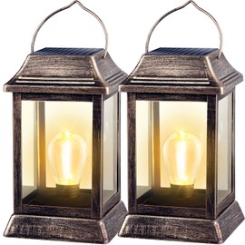 UBright Solar Lantern Solar Outdoor Lights Metal Solar Lights for Outside, Hanging Solar Lights Outdoor Waterproof Solar Lanterns Solar Garden Lights Solar Lights for Patio Yard LED Bulb 2 Pack
