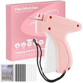 Tagging Gun Kit, Handheld Stitch Fine Stitch Tool Gun Quick Clothing Fixer, Mini Stitch Mending Quilting Gun for Clothes, Includes 5 Replacement Needle, 1500 White & 1500 Black Micro Fasteners (Pink)