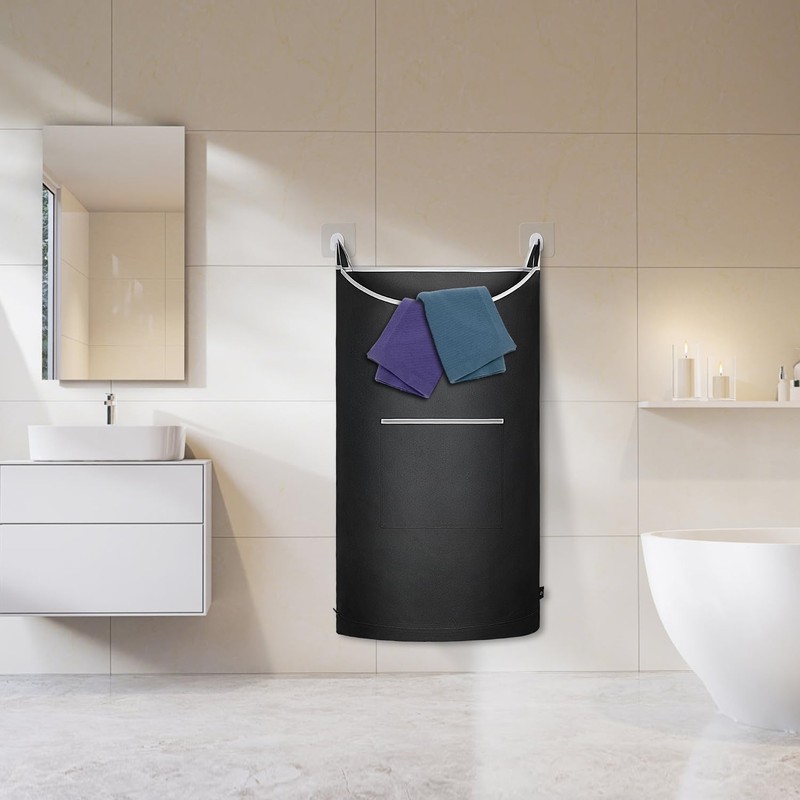 KINGSUSLAY XL Hanging Laundry Hamper, 2PC-Black, Over Door/Wall Mount, Large