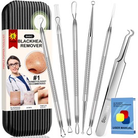 Blackhead Remover Tools, Blackhead Extractor, 6 Pack Pimple Popper Tool Kit for Removing Blackhead, Whitehead, Pimple, Acne, Zit, Comdone, Pores, Fat Granules on Nose, Face - with Case
