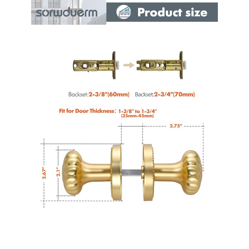 SORWDUERM Gold Door Knobs Passage Door Knobs Brushed Gold Interior