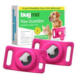 BugMD Paw Guardian Flea & Tick Pendant (2-Pack) with AirTag Holder – Plant-Based Flea & Tick Prevention for Dogs & Cats – Pet Collar Tag & GPS Tracker Holder for Cats & Dogs – Pink