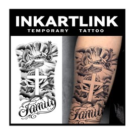 INKARTLINK Tattoo Tech, 2 Sheets Extra Large Semi Permanent Tattoo, Adult Art Design Temporary Tattoos, Lasts 1-2 Weeks, Waterproof, Realistic Look, No Adhesive, No Reflection (religion)309