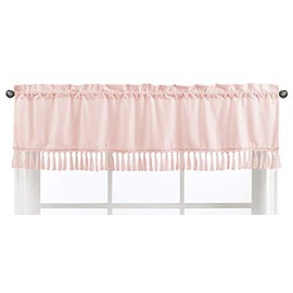 Sweet Jojo Designs Pink Boho Bohemian Window Treatment Valance - Solid Color Blush Shabby Chic Princess Luxurious Luxury Elegant Vintage Designer Boutique Victorian Cotton Fringe Tassle