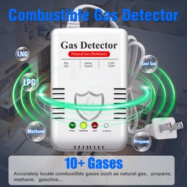High Precision Natural Gas Detector & Combustible Alarm - Plug and Play with Advanced Chip Technology, 85dB Alarm for Methane, Propane, Ethane, LPG, and LNG - Ideal for Home and Kitchen Safety