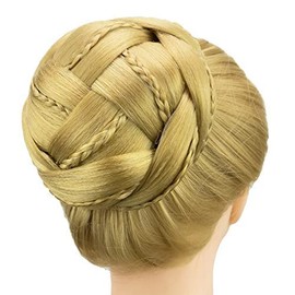 IMISSU Large Size Dancer Braided Chignon Hair Cover Donut Hairpieces Scrunchie Hair Bun Wig Updo on Wedding Party (M2 Ash Blonde)