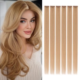 Benehair Clip-In Real Hair Extensions, 6 Pieces, Clip Real Hair Extensions, Single Clip, Real Hair Extension Clips, Virgin, Free to Wear, One Piece Hair Extensions, 25 cm, Light Brown #27