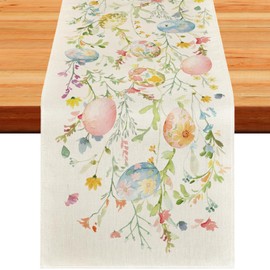 Easter Table Runner, Table Cloth Easter Rabbit, 33 x 183 cm Easter Table Runner Decoration, Easter Tablecloth, Spring Kitchen Table Decoration for Easter Party Decoration