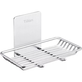 Tiilan Self Adhesive Bar Soap Dish for Shower, Bathroom Holder Wall Silver
