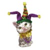 December Diamonds Glass Ornament Grey Tabby Cat with Jester Hat,