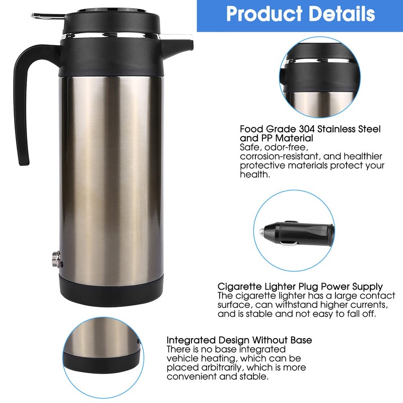 Stainless Steel Electric Car Kettle Travel Thermoses Heating Water Bottle