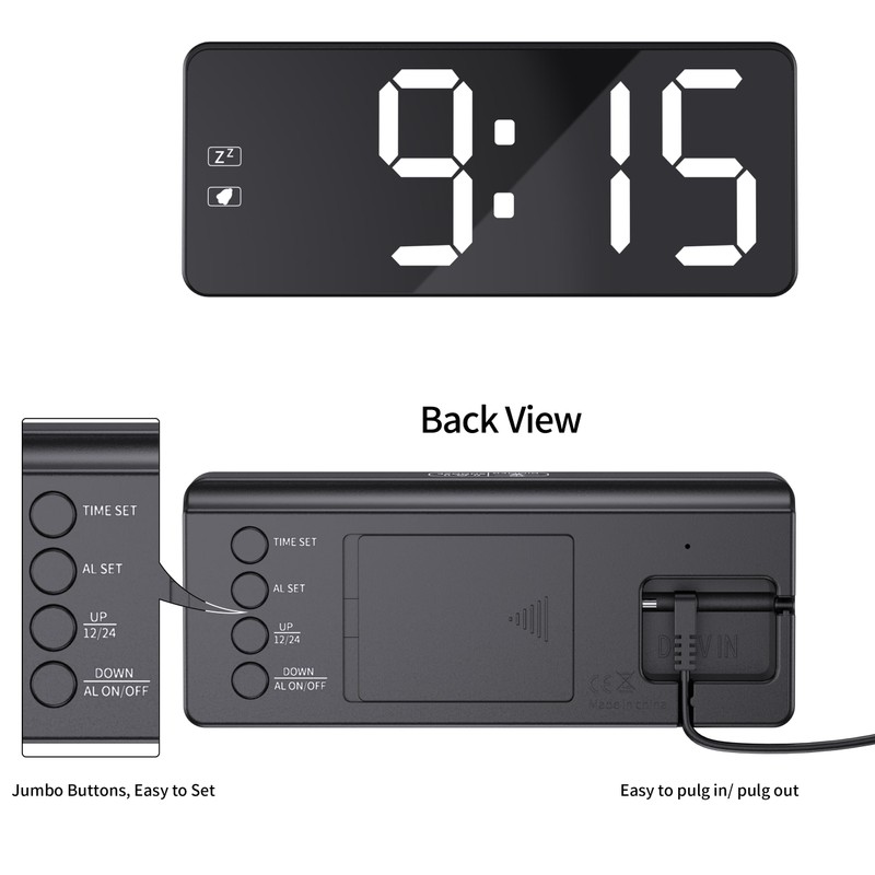 KWANWA Small LED Digital Alarm Clock Plug in for Bedrooms