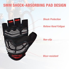 FIRELION Cycling Gloves Mountain Bike Gloves Road Bicycle Gloves Gel Pad Riding Gloves Half Finger Biking Gloves (Red, Medium)