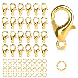 Chain Clasp, Pack of 100 Bracelet Clasps with 200 Jump Rings, Chain Clasps, Jewellery Clasp, Lobster Clasp, Clasps for Jewellery Making (Gold)