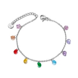 lokaerlry Titanium Stainless Steel Chain & Link Bracelets Colorful CZ Crystal Charm Bracelet (Stainless Steel)