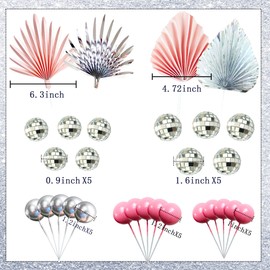 JeVenis - Bolas de discoteca plateadas para decoración de pasteles, hojas de palma plateadas, decoración de pasteles, decoración de tartas de los años 70, suministros de fiesta de los años 70,