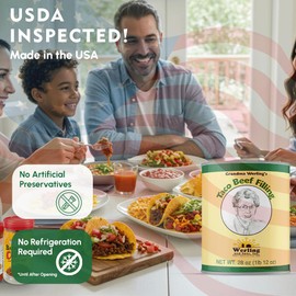 Werling & Sons Taco Beef Filling 28 Oz – Fully Cooked, Heat & Serve | Premium Shelf-Stable Canned Meat | For Everyday Meals, Emergency Food Storage, Camping, Survival, Prepping & Quick Meals | Made in USA | 5-Year Shelf Life | Pack of 12