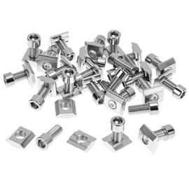 QWORK® Pack of 25 M8 T-Slot Nuts & 25 Screws Set, T-Nut Rail, 30 Series, High-Strength Carbon Steel, Nickel-Plated, Ideal for Aluminium Profiles