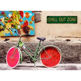 Vintage Metal CHILL OUT ZONE Street Sign, 4x16 in, Wall Art Decor, Retro Tin Room Home Bar Pub Cafe Sign