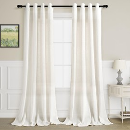 Aersas Natural Linen Curtains 84 Inches Long for Living Room Bedroom Neutral Boho Modern Grommet Privacy Light Filtering Semi Sheer Ivory Cream Off White Linen Drapes 84 Length 2 Panels Set