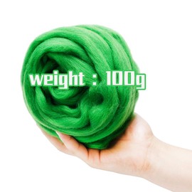3.53oz Wool Roving Yarn, Fiber Roving Wool Top, Wool Felting Supplies, Pure Wool, Chunky Yarn, Spinning Wool Roving for Needle Felting Wet Felting DIY Hand Spinning (Green)