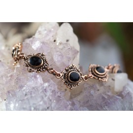 WINDALF Medieval Bracelet Medieval 19 cm Black Onyx Bracelet Elegant Bronze, Fabric, Onyx