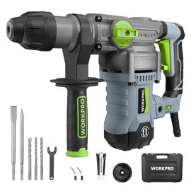 WORKPRO Premium 1-1/4 Inch SDS-Plus Rotary Hammer Drill, 12.5AMP, Heavy Duty Corded Version for Concrete Demolition Chipping Rotomartillo, 5 SDS-Plus Bits