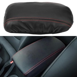 JSCARLIFE Car Centre Console Armrest Cover for T-oyota Corolla 2022 2023 2024, Leather Centre Console Arm Cushion Cover (Red Stitches)
