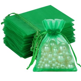 G2PLUS Green Organza Gift Pouches - 7x9 CM Small Organza Favor Bags, 50 PCS Wedding Jewelry Bags - Clear Mesh Pouches for Wedding, Christmas, Birthday, Anniversary