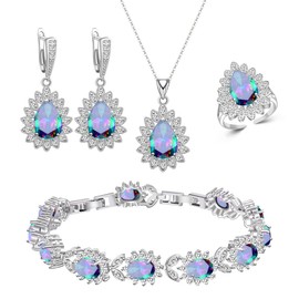 ZCGJWE Women Jewelry Set with Multicolor Cubic Zirconia,Platinum Plated Necklace Open Ring Earrings Bracelet Set,Jewelry Gift for Mom Lover Girlfriend Grandmother Ladies yourself