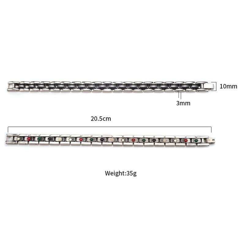 Edelstahl-Armband mit 10 Germanium (19,5 cm/9 mm).