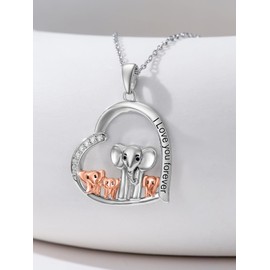 Seiyang Elephant Necklace 925 Sterling Silver Mum Elephant Necklace with 3 Elephant Boys Heart Elephant Jewellery for Women and Mothers, Base