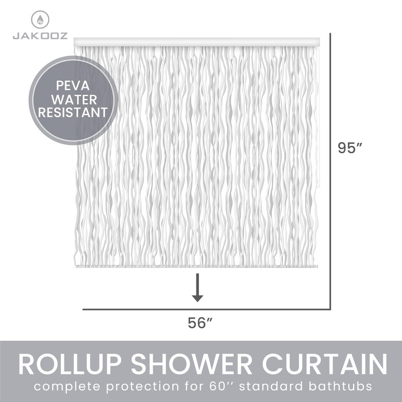 Jakooz Rollup Shower Curtain for Bathroom. Waterproof, 100% PEVA, Heavy