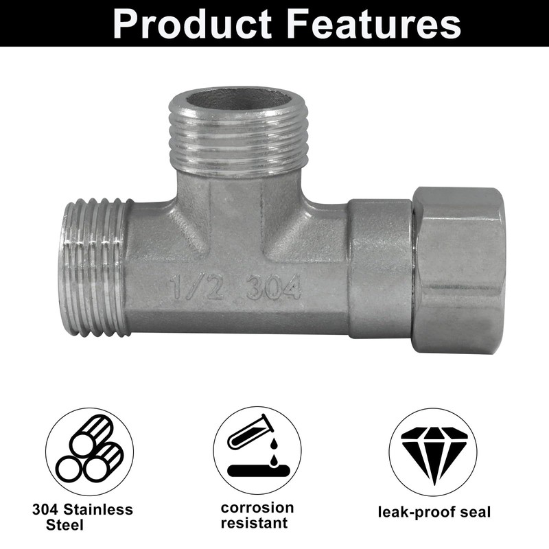 Murtenze Stainless Steel 1/2" G Male 3 Way Diverter, Movable