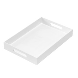 MUKEEN Glossy White Sturdy Acrylic Serving Tray with Handles 10x15x2H Inches -Spill Proof- Decorative Trays Countertop Organizer for Ottoman Coffee Table Nightstand, sidetable, Breakfast, Tea, Food