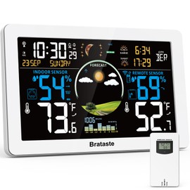 Brataste Weather Station Wireless Indoor Outdoor, Digital Thermometer, 7.5'' VA Display Home Weather Stations, Accurate Temperature Humidity Gauge with Weather Forecast, Atomic Clock,White