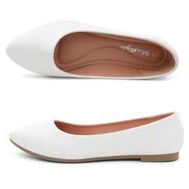 Herstyle Elina Women's Flats, Pointed Toe Ballet Flat Shoes, Slip-On Dressy Flats, Comfortable Casual Ballerina Shoes for Daily Wear, Work, Office, and Party, White, Size 8.5