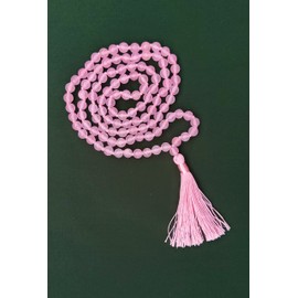M FRANCISCO Natural Rose Quartz Necklace Mala (108+1) 6 mm Knotted Beads Mala, Pink Rose Quartz Crystal Necklace Rose Quartz Rosary for Chant (Japa) & Wear