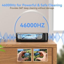 KUNPHY Jewelry Cleaner, 46KHZ, 12OZ Capacity, Ultrasonic Jewelry Cleaner with 50ml Solution, One-Touch Operation, Professional Ultrasonic Cleaner Idea for Silver, Gold Jewelry, Glasses, Rings, Diamond