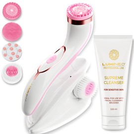 LUMINEO PRO Facial Cleansing Brush & Face Massager Set with Gel - Electric Face Brush for Gentle Deep Cleansing, Anti-Ageing & Care, USB (Pink/Sensitive Skin)