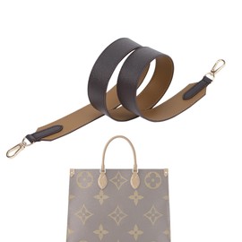 XYJG Vachetta Leather Strap for LV ONTHEGO bag,Double Sided Usable Color-blocking Cowhide Crossbody Adjustable Replacement Strap(1.6 Inch Wide,25.6 Inch Long,Wide)