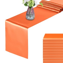 15 Pack Orange Table Runners, Fall Satin Table Runner 12x108 Inches Long, Silk and Smooth Fabric Table Runner for Thanksgiving, Wedding, Parties, Banquets, Autumn Decorations