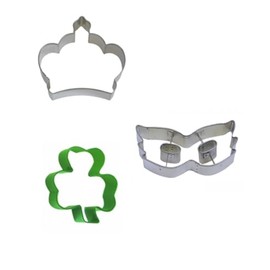 St. Patrick's Day Cookie Cutter Set - Green Metal Shamrock Cookie Cutter, Mardi Grass Mask cookie cutter, King Crown Cookie cutter