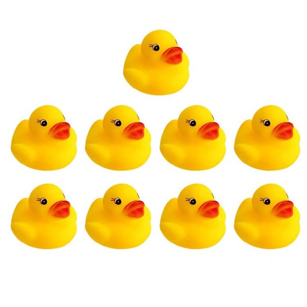 9 Yellow Rubber Ducks, Squeaking and Floating Classic Duckies, Bathtime