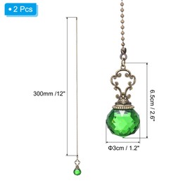 PATIKIL Ceiling Fan Pull Chain, 2 Pack 12" Decorative Crystal Pendant Chain Extender Charm Extension Pull String for Ceiling Fans Light Lamp, Green