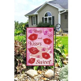Morigins Sweet Kisses and Hug Decorative Valentine's Day Love Garden Flag 12.5x18 Inch
