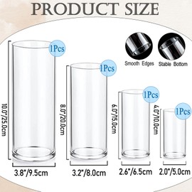 UDU 4 Pack Cylinder Glass Vases for Centerpiece 4,6,8,10 Inch Tall Clear Flower Vase Hurricane Candle Holder