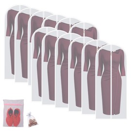 Garment Bags Clothes Storage Bag (Set of 12) Closet Cover for Open Closet Shirt Bags with Zipper for Suit, Sweaters Travel Laundry Wardrobe Closet Garment Dust Cover Bags (White 24'' x 54'')